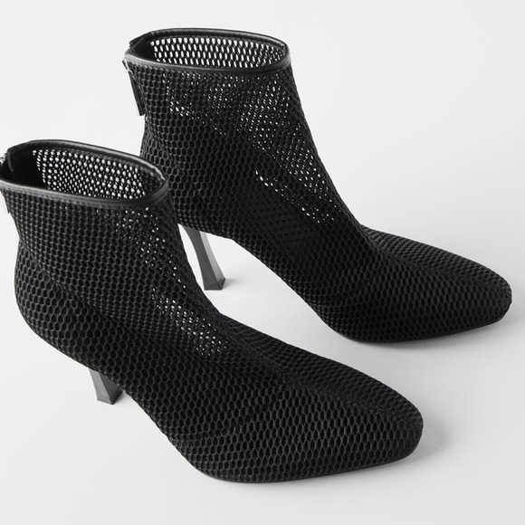Zara Mesh Heeled Ankle Boots Black Color ALL SIZES - Picture 6 of 7